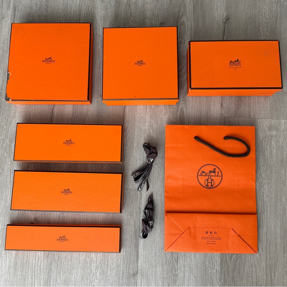 6 Authentic Hermes Orange Empty Gift Storage Boxes Various Sizes